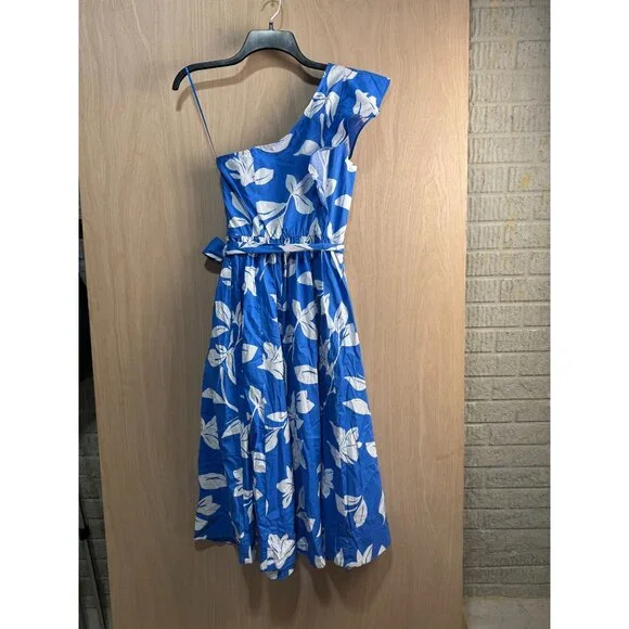 J.Crew Blue & White Floral One-Shoulder Dress Size 2 - Picture 12 of 15